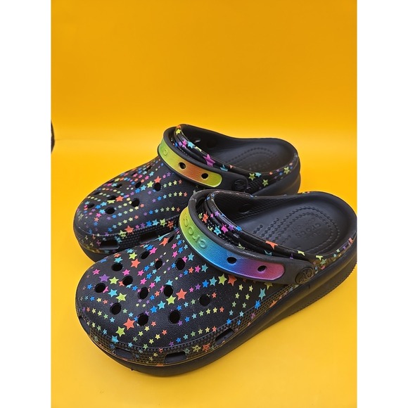 CROCS Other - Crocs Cutie Crush Disco Dance Party Platform Clogs Kids Black Multi Stars J4